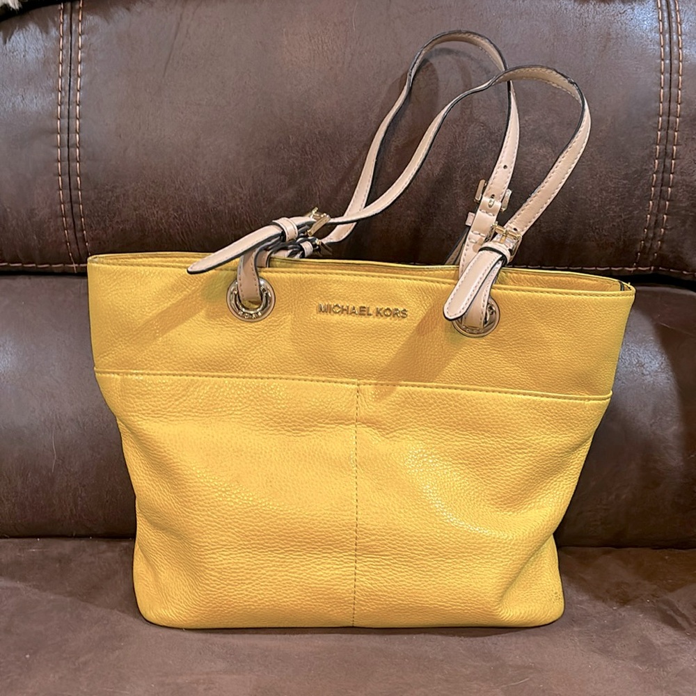 Michael Kors Tote Bag Yellow with gold hardware.